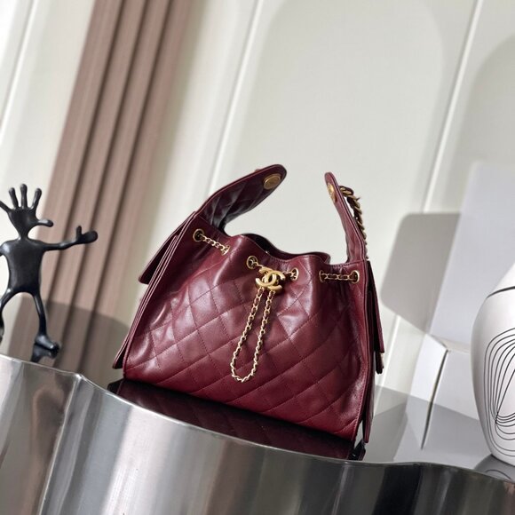 CHANEL Handbags - CC Deep Red Hobo Shoulder Bag with Gold Chain